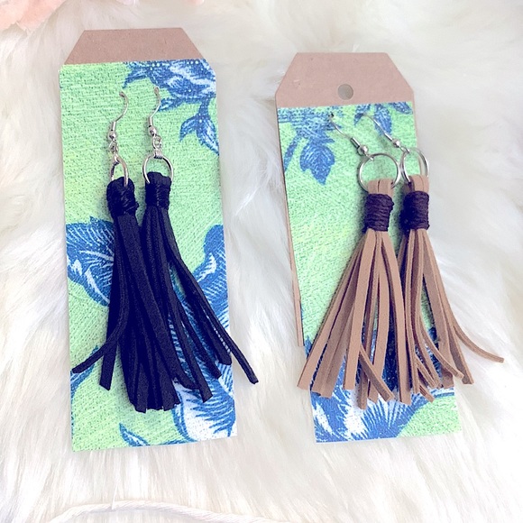 🆕»-»bOheMiAN MoDeRn LeAtHeR fRiNGe EaRrInGS« HaNdCrAfTeD »ClAsSiC bOhO sTyLe« - Picture 3 of 15